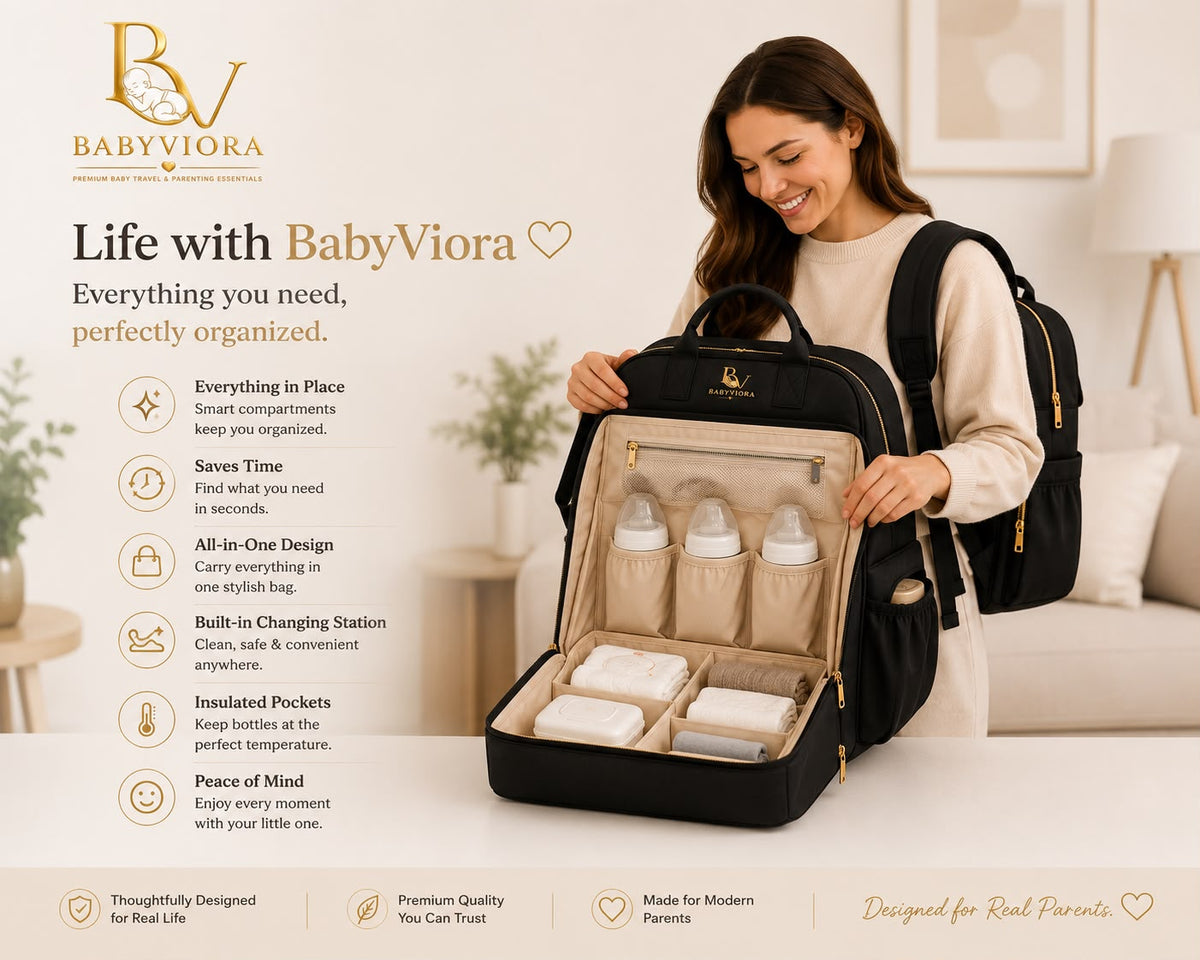 BabyViora Signature Backpack keeping baby essentials organized